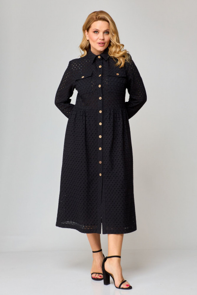 Платье-рубашка из хлопка с накладными карманами VIPPRIMO 106 черный - фото 1