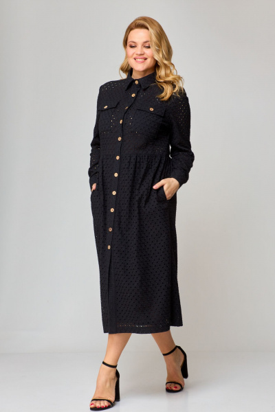 Платье-рубашка из хлопка с накладными карманами VIPPRIMO 106 черный - фото 4