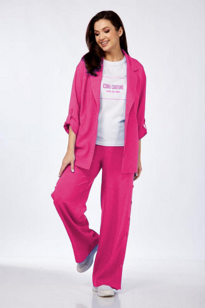 Брюки, жакет, футболка Милора-стиль 1211 фуксия - фото 1