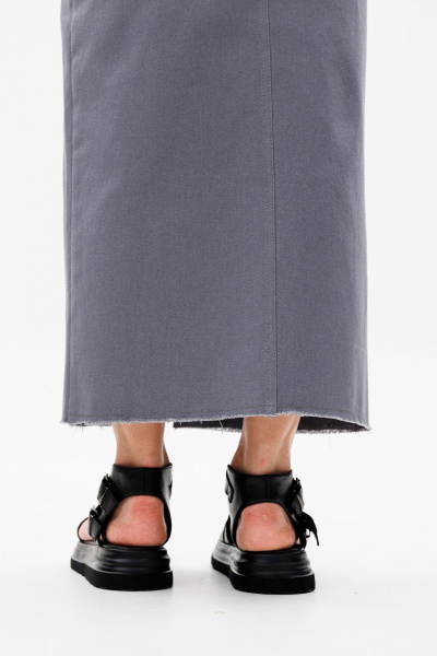 Юбка джинсовая прямого силуэта с разрезом и эффектом необработанного края ANIDEN 125-1 серый - фото 10