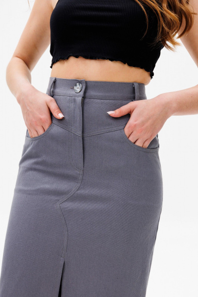 Юбка джинсовая прямого силуэта с разрезом и эффектом необработанного края ANIDEN 125-1 серый - фото 6