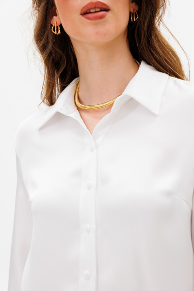 Латышская белая рубашка из атласа с разрезами и воротником-рубашкой ANIDEN 34-1 белый - фото 6