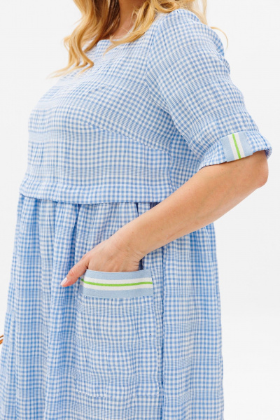 Длинное платье из жатки с завышенной талией и сборами Michel chic 2132/1 голубой - фото 6