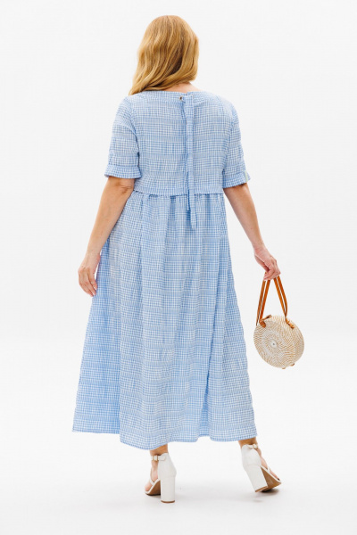 Длинное платье из жатки с завышенной талией и сборами Michel chic 2132/1 голубой - фото 5