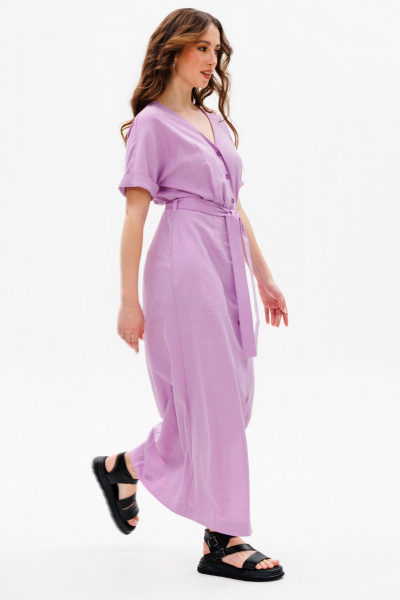 Приталенное миди платье из хлопка с расклешенной юбкой и карманами ANIDEN 77-1 лаванда - фото 7