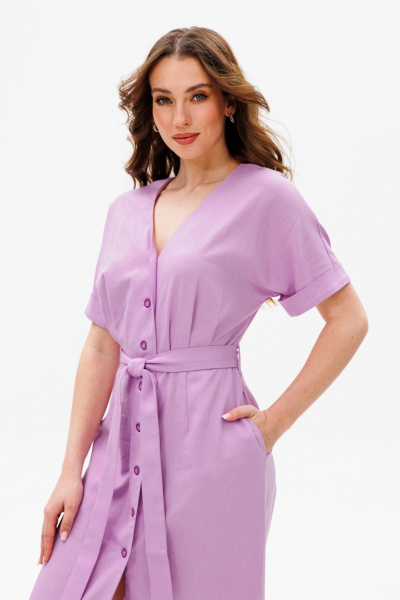 Приталенное миди платье из хлопка с расклешенной юбкой и карманами ANIDEN 77-1 лаванда - фото 6