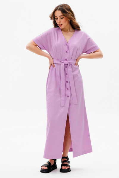 Приталенное миди платье из хлопка с расклешенной юбкой и карманами ANIDEN 77-1 лаванда - фото 5