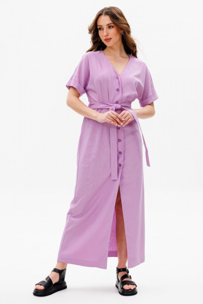 Приталенное миди платье из хлопка с расклешенной юбкой и карманами ANIDEN 77-1 лаванда - фото 1