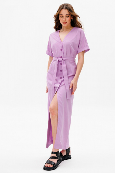 Приталенное миди платье из хлопка с расклешенной юбкой и карманами ANIDEN 77-1 лаванда - фото 3