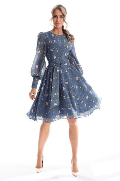 Платье без воротника, с талиевыми вытачками, съемным поясом Golden Valley 4708-1 голубой - фото 1