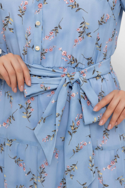 Платье с цветочным принтом, А-силуэт, съемный пояс, рукава-реглан Gold Style 2609 голубой - фото 10