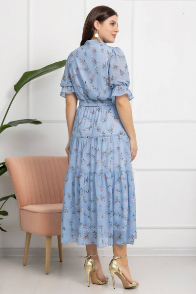 Платье с цветочным принтом, А-силуэт, съемный пояс, рукава-реглан Gold Style 2609 голубой - фото 9