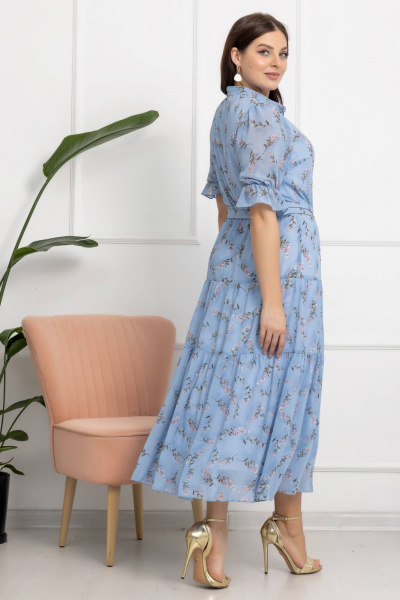 Платье с цветочным принтом, А-силуэт, съемный пояс, рукава-реглан Gold Style 2609 голубой - фото 2