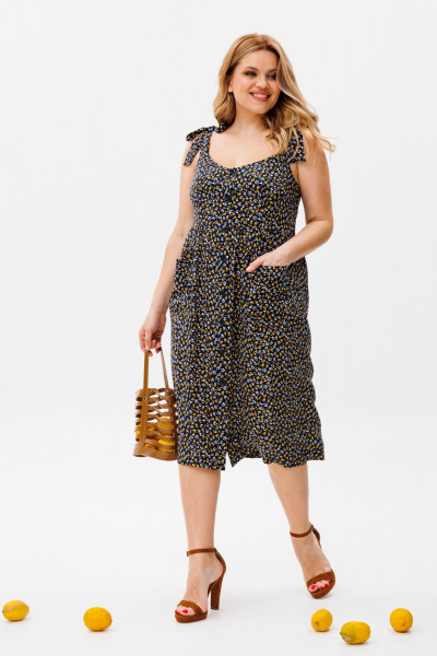 Летний сарафан из вискозы, полуприлегающий, с настройками длины Michel chic 2130 темно-синий,желтый - фото 3