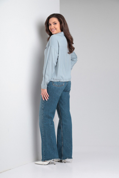 Голубая блуза с кокетками, кулисой и разрезами по бокам Modema м.734/1 - фото 6