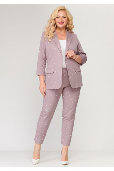Комплект из хлопкового жакета и классических брюк с разрезами БелЭльСтиль 203-2 83 22+586 2 87 22_темная_пудра - фото 6