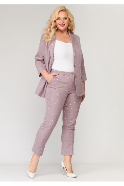 Комплект из хлопкового жакета и классических брюк с разрезами БелЭльСтиль 203-2 83 22+586 2 87 22_темная_пудра - фото 5