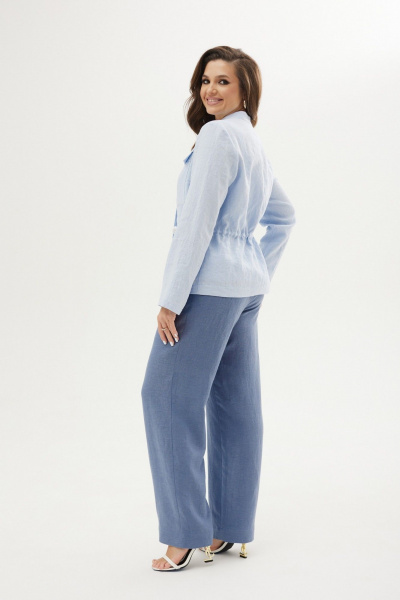 Жакет льняной прямой на молнии из текстиля для повседневных образов MALI 124-017 голубой - фото 9