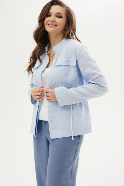 Жакет льняной прямой на молнии из текстиля для повседневных образов MALI 124-017 голубой - фото 8