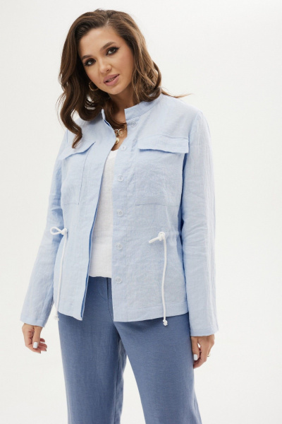 Жакет льняной прямой на молнии из текстиля для повседневных образов MALI 124-017 голубой - фото 2