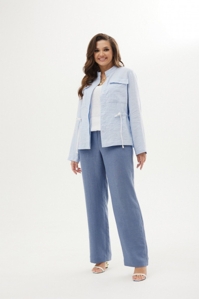 Жакет льняной прямой на молнии из текстиля для повседневных образов MALI 124-017 голубой - фото 1