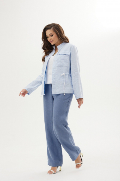 Жакет льняной прямой на молнии из текстиля для повседневных образов MALI 124-017 голубой - фото 5