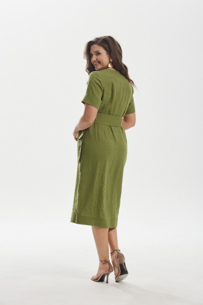Платье полуприлегающего силуэта с пуговицами и объемными карманами MALI 424-027 хаки - фото 9