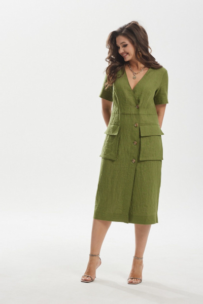 Платье полуприлегающего силуэта с пуговицами и объемными карманами MALI 424-027 хаки - фото 6