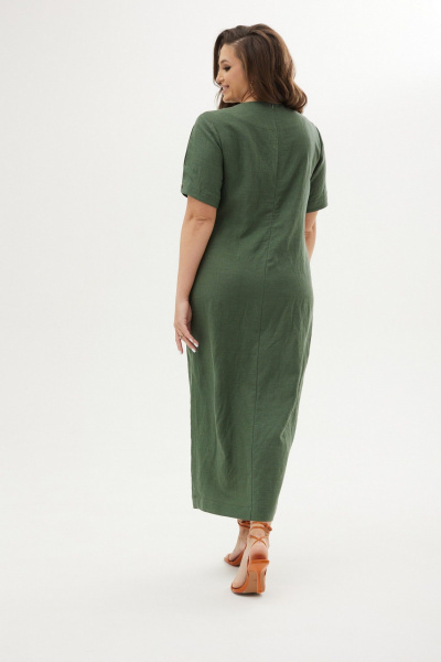 Льняное платье с нагрудными вытачками и вышивкой MALI 424-038 мох - фото 10