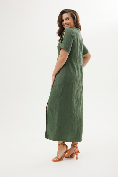 Льняное платье с нагрудными вытачками и вышивкой MALI 424-038 мох - фото 9