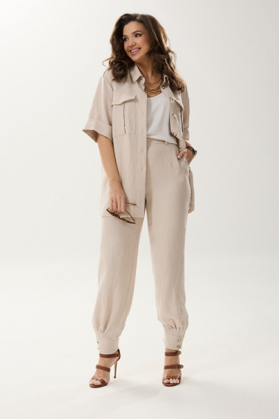 Летний комплект из рубашки и брюк из льна и текстиля MALI 724-002 бежевый - фото 2