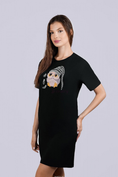 Домашняя сорочка из хлопка с лайкрой и принтом Verally 392-2 совушка - фото 3