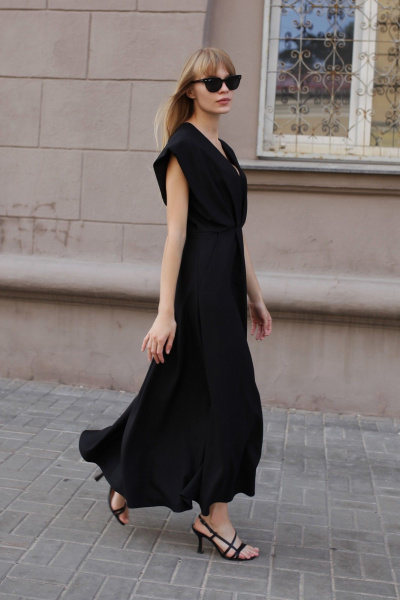 Платье из крепа с V-образным вырезом и расклешенной юбкой HELEN BIRCH Pl038 - фото 4