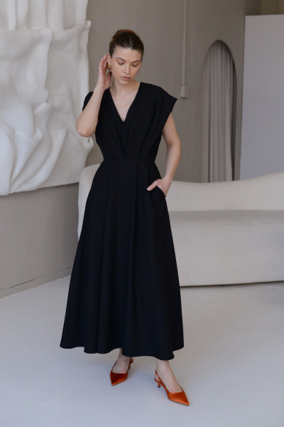 Платье из крепа с V-образным вырезом и расклешенной юбкой HELEN BIRCH Pl038 - фото 2