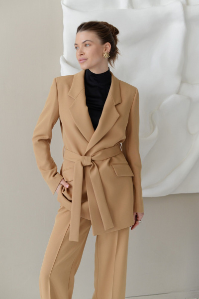 Жакет асимметричный с поясом из текстиля для деловых образов HELEN BIRCH J030a - фото 6