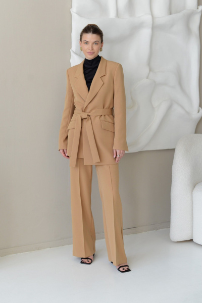 Жакет асимметричный с поясом из текстиля для деловых образов HELEN BIRCH J030a - фото 1