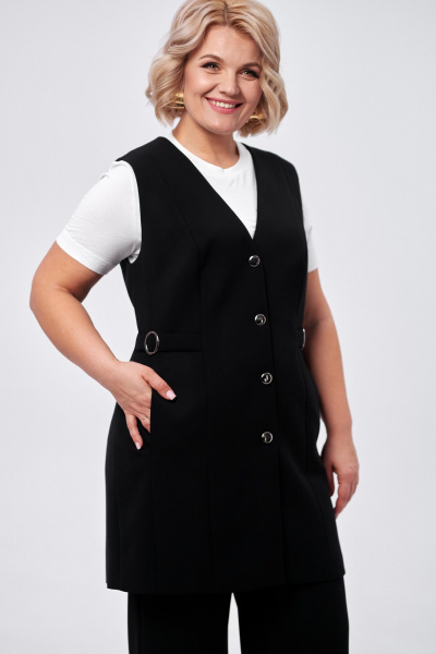 Жилет классический удлиненный с V-образным вырезом и пуговицami AMUARt 1002 черный - фото 20