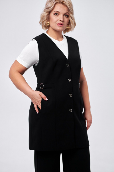 Жилет классический удлиненный с V-образным вырезом и пуговицami AMUARt 1002 черный - фото 19