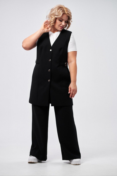 Жилет классический удлиненный с V-образным вырезом и пуговицami AMUARt 1002 черный - фото 18