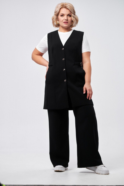 Жилет классический удлиненный с V-образным вырезом и пуговицami AMUARt 1002 черный - фото 17