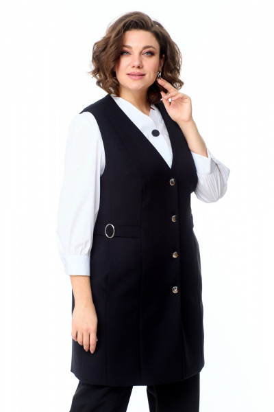 Жилет классический удлиненный с V-образным вырезом и пуговицami AMUARt 1002 черный - фото 16