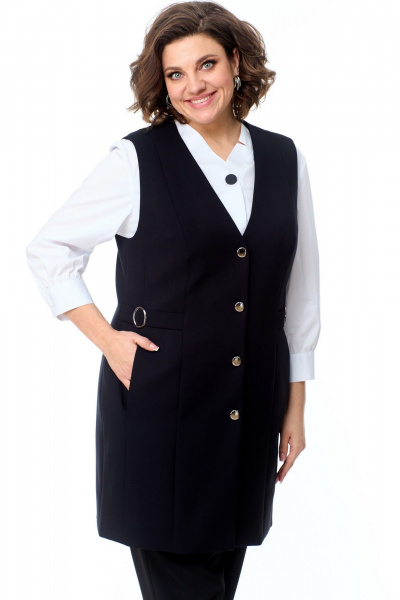 Жилет классический удлиненный с V-образным вырезом и пуговицami AMUARt 1002 черный - фото 15