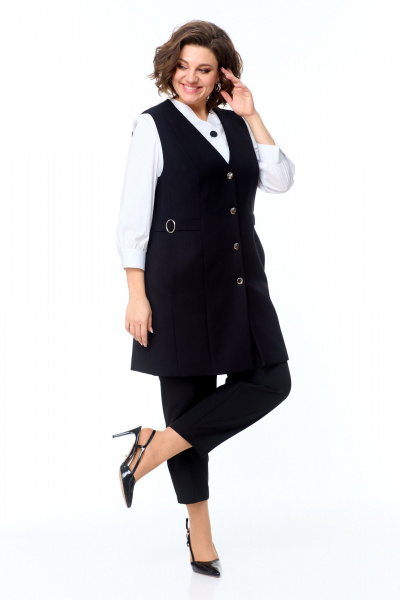 Жилет классический удлиненный с V-образным вырезом и пуговицami AMUARt 1002 черный - фото 14