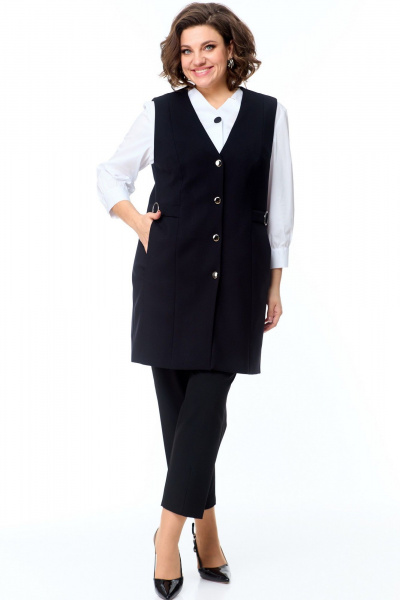 Жилет классический удлиненный с V-образным вырезом и пуговицami AMUARt 1002 черный - фото 13