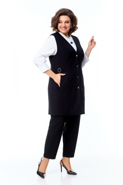 Жилет классический удлиненный с V-образным вырезом и пуговицami AMUARt 1002 черный - фото 12