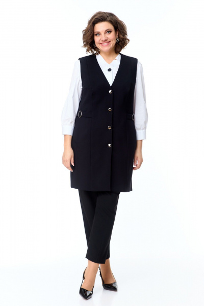 Жилет классический удлиненный с V-образным вырезом и пуговицami AMUARt 1002 черный - фото 11