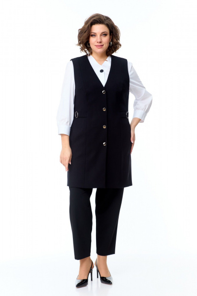 Жилет классический удлиненный с V-образным вырезом и пуговицami AMUARt 1002 черный - фото 10