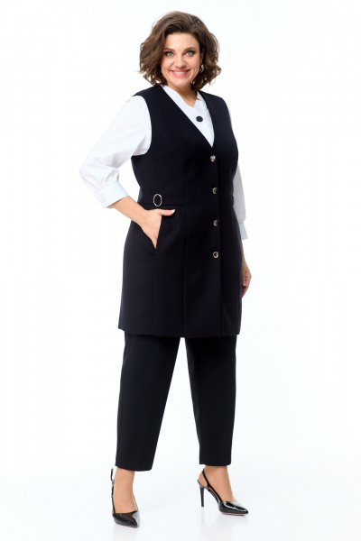 Жилет классический удлиненный с V-образным вырезом и пуговицami AMUARt 1002 черный - фото 9