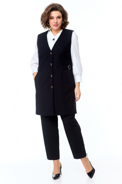 Жилет классический удлиненный с V-образным вырезом и пуговицami AMUARt 1002 черный - фото 8