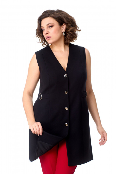 Жилет классический удлиненный с V-образным вырезом и пуговицami AMUARt 1002 черный - фото 4
